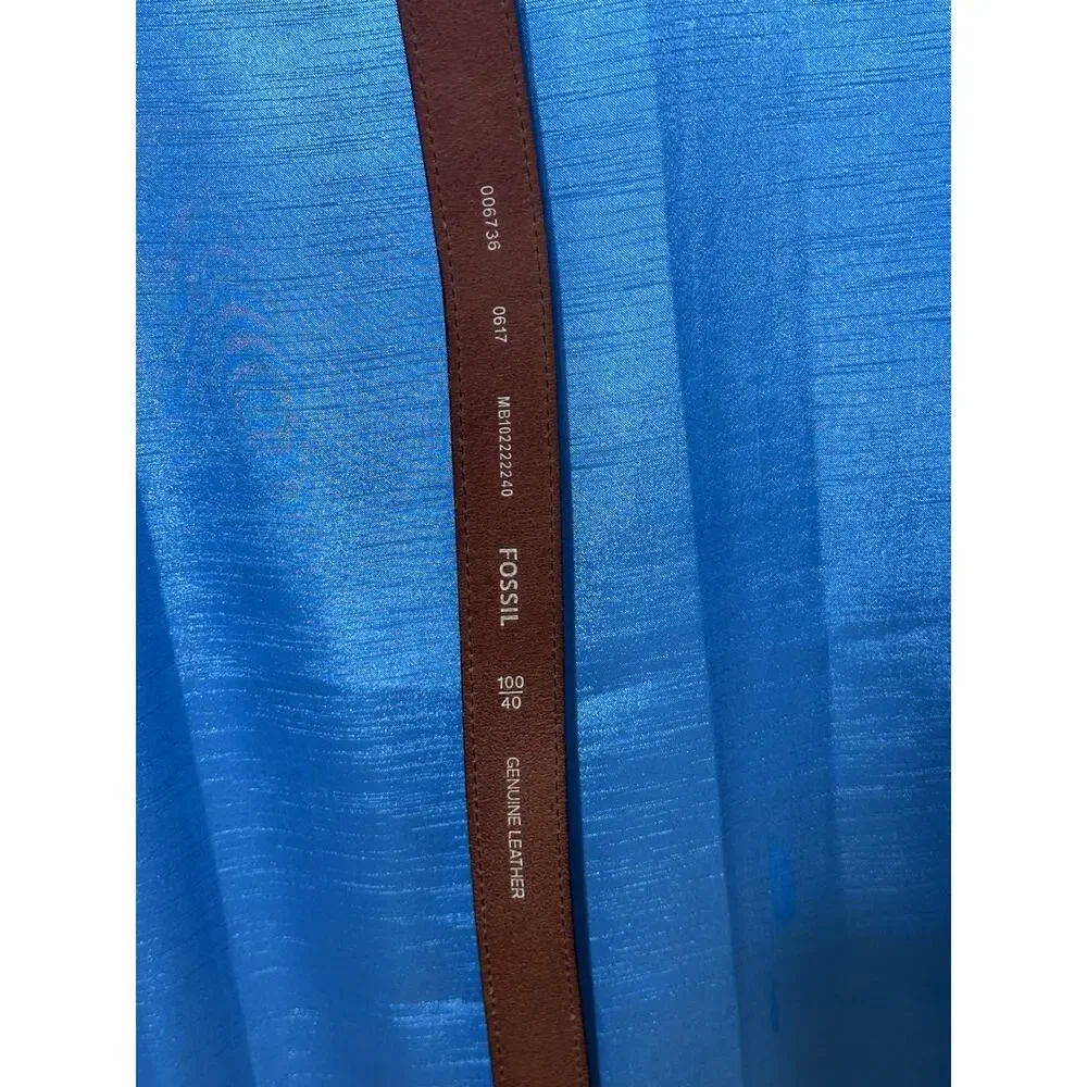 Fossil Brown Genuine Leather Dress Belt Size 40/100 Silver Tone Belt 006736